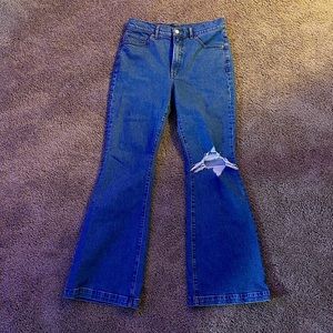 Flare high rise ripped jeans